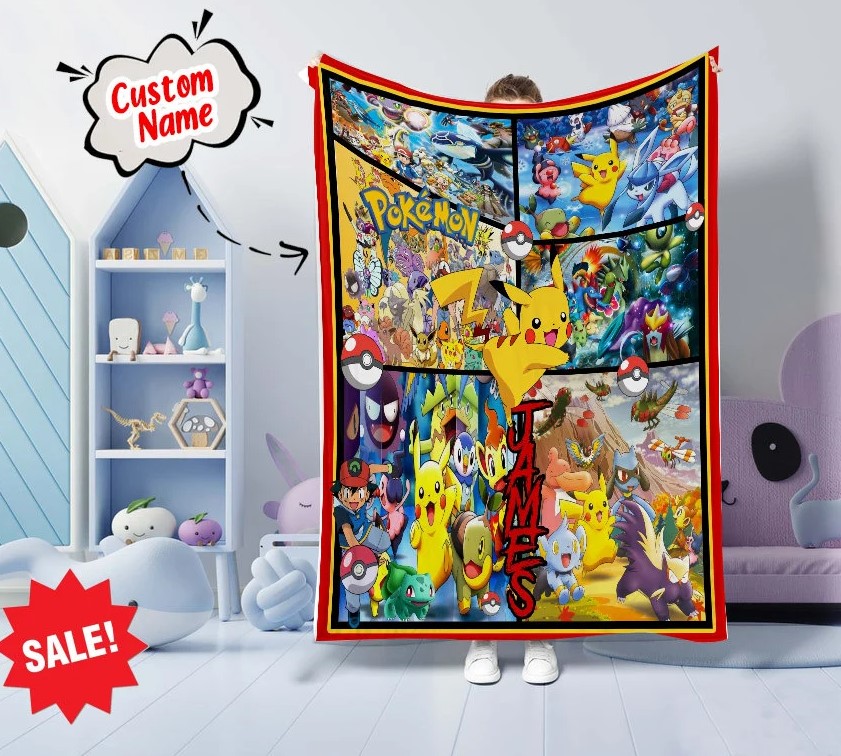 Personalized Pokemon Pikachu Quilt Blanket Pikachu Fleece Blanket Pokemon Ball Quilt Blanket Pokemon Fan Gifts